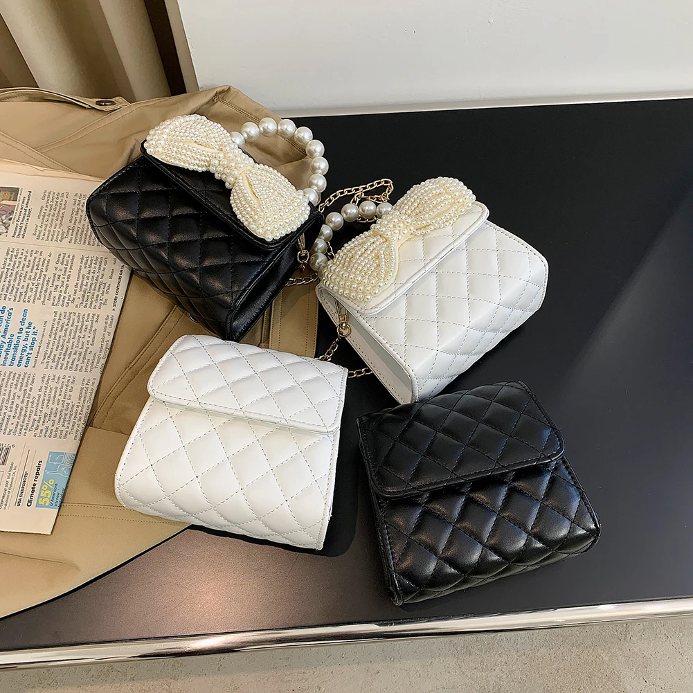 

Популярная простая Женская Повседневная сумка, повседневные сумки-тоуты, Женские однотонные сумки через плечо из искусственной кожи с жемч...