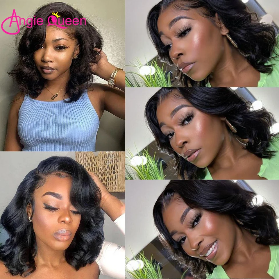 ANGIE QUEEN Brazilian Body Wave Human Hair Wigs For Women Remy Hair Glueless Full Machine Made Wigs Short Cheap Body Bob Wigs images - 6