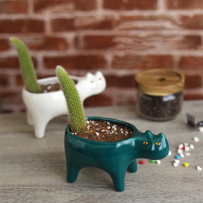 Керамическая ваза с изображением кошки симпатичная двухцветная мультяшная