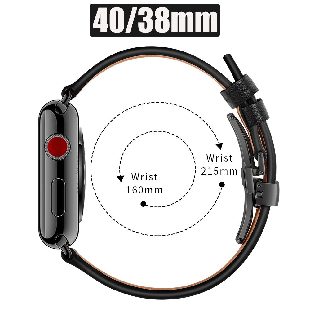 

Genuine Leather Watch Strap for Apple Watch 6 5 4 3 2 1 SE Band Butterfly Buckle Bracelet for IWatch 44mm 40mm 42mm 38mm Bands