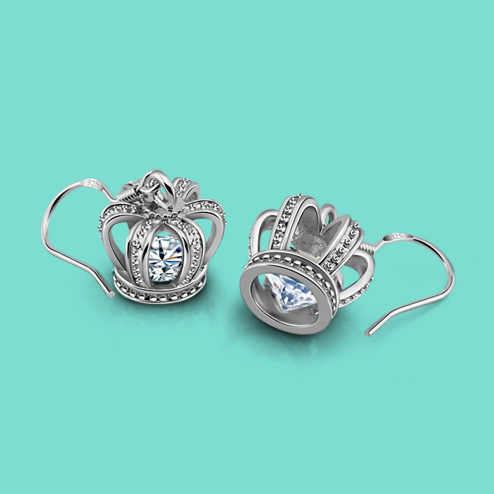 

Noble Women's 925 Sterling Silver Earrings AAA Zircon Crown Pendant Earrings Charm Jewelry Anniversary Gift