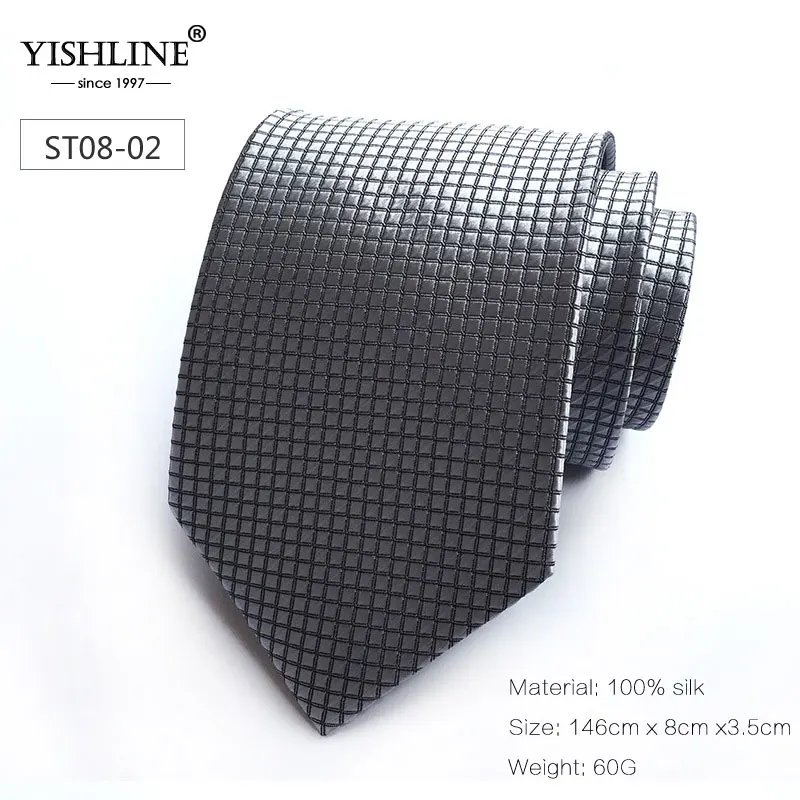 ST08-2 YISHLINE, новинка, 8 см, мужской галстук, шелковые галстуки, в клетку, в горошек, классические мужские свадебные галстуки, мужской галстук для жениха, галстук со стрелкой, Осень-зима, 8 стилей - Цвет: ST08-2