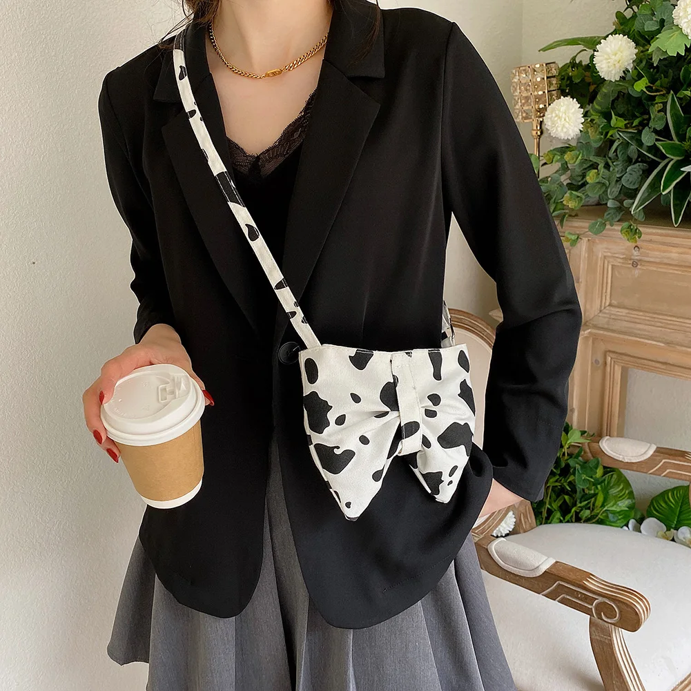 

2021 Fashion Women Cow Print Crossbody Canvas Bowknot Shoulder Bags Female Zebra Leopard Pattern Messenger Bag Small Purses