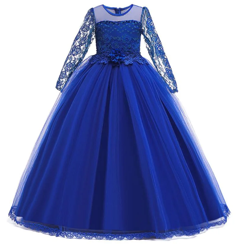 royal blue Платье с цветочным узором для девочек; Детские платья для первого причастия на свадьбу; одежда для выпускного вечера; детское элегантное бальное платье; пышный костюм - Цвет: royal blue