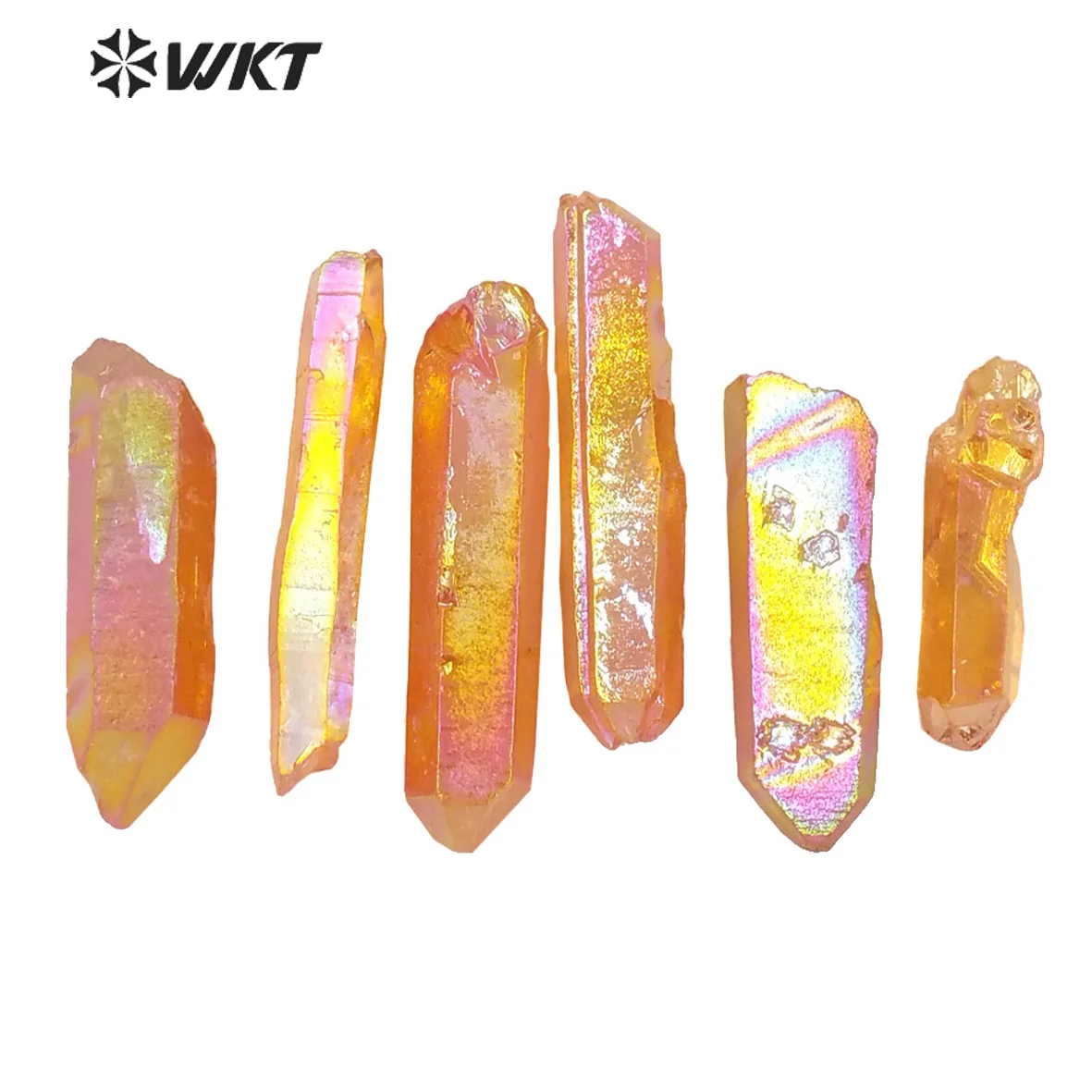 WT-G066 великолепный желтый мандарин Aura crystal point красивый необработанный титановый