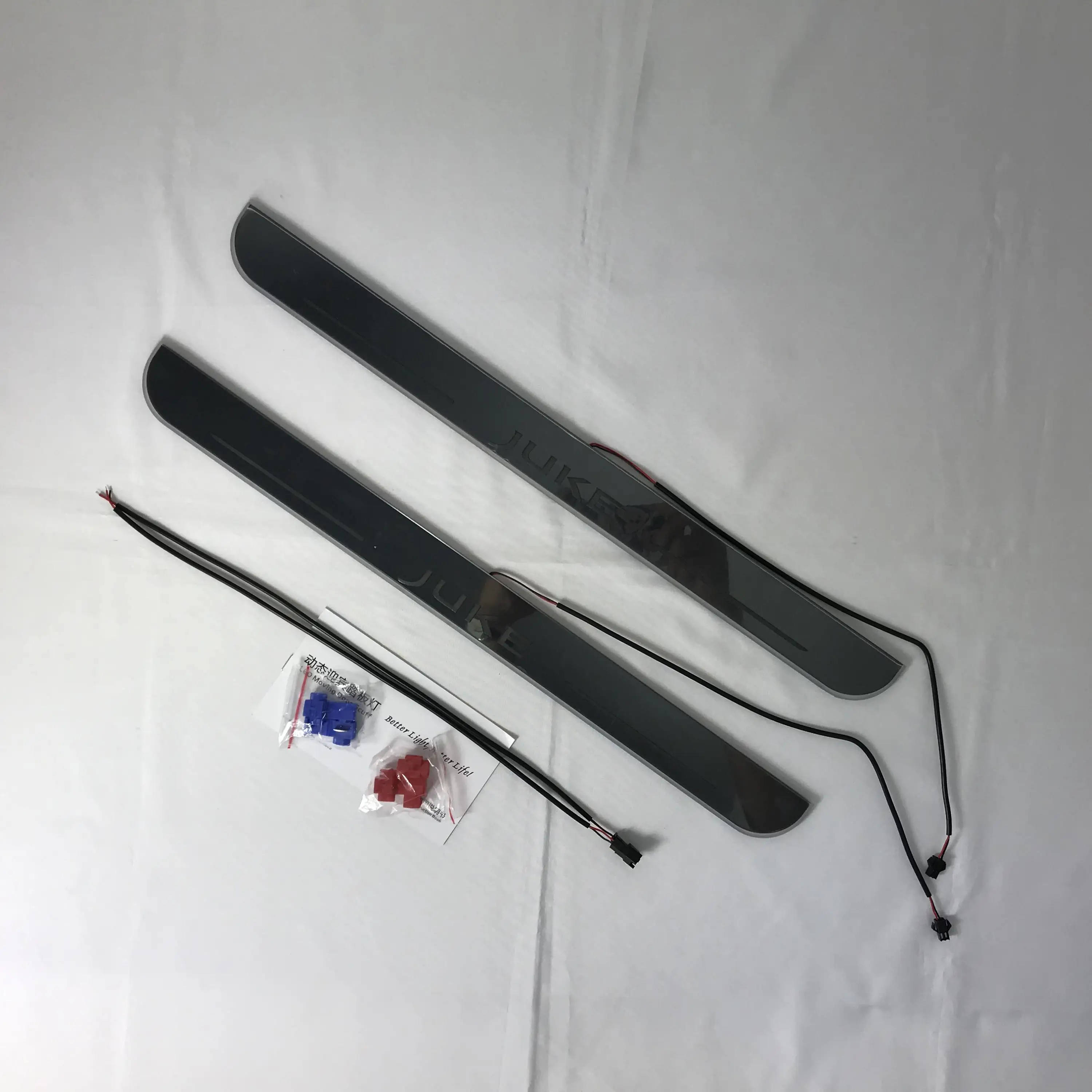 

Osmrk led moving door scuff for nissan juke 2015 dynamic door sill plate flat lining overlay flow/fixed light, 2pcs