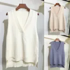 Женский вязаный свитер с V-образным вырезом, модный жилет, осенне-зимний Свободный жилет, дикий свитер без рукавов, жилет в западном стиле, теплый топ, пуловер