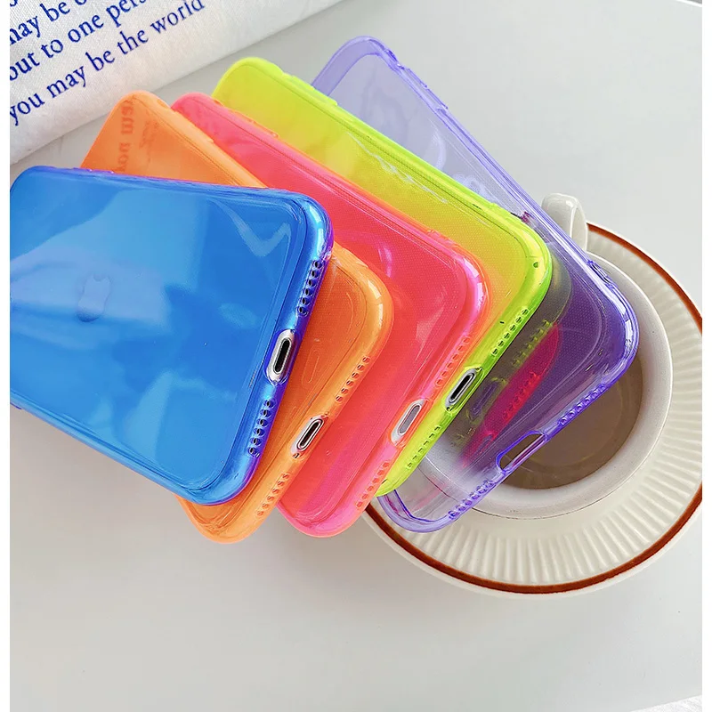 

Clear Shockproof Phone Case for IPhone 11 Pro X XR XS Max 7 8 6 6s Plus Neon Fluorescent Color Soft TPU Silicone Back Cover Etui