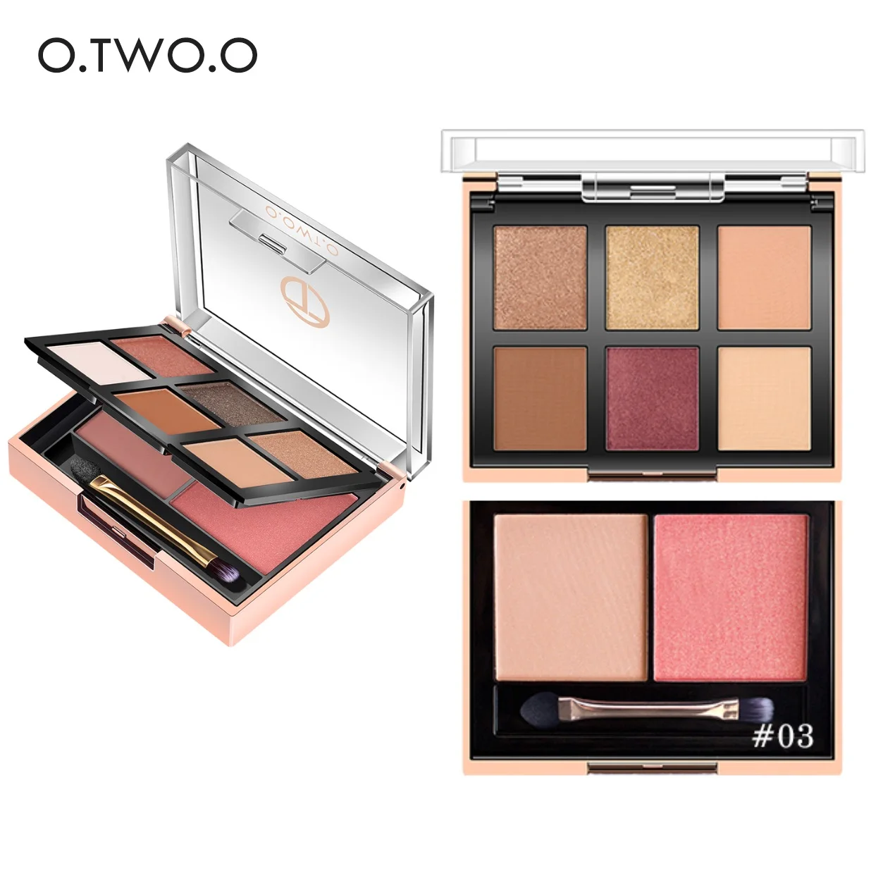 

O.TWO.O 2 In 1 Eyeshadow Palette 6 Color Blush Powder Easy To Wear Highlighter Glitter Face Contour Eye Shadow Pigment Makeup