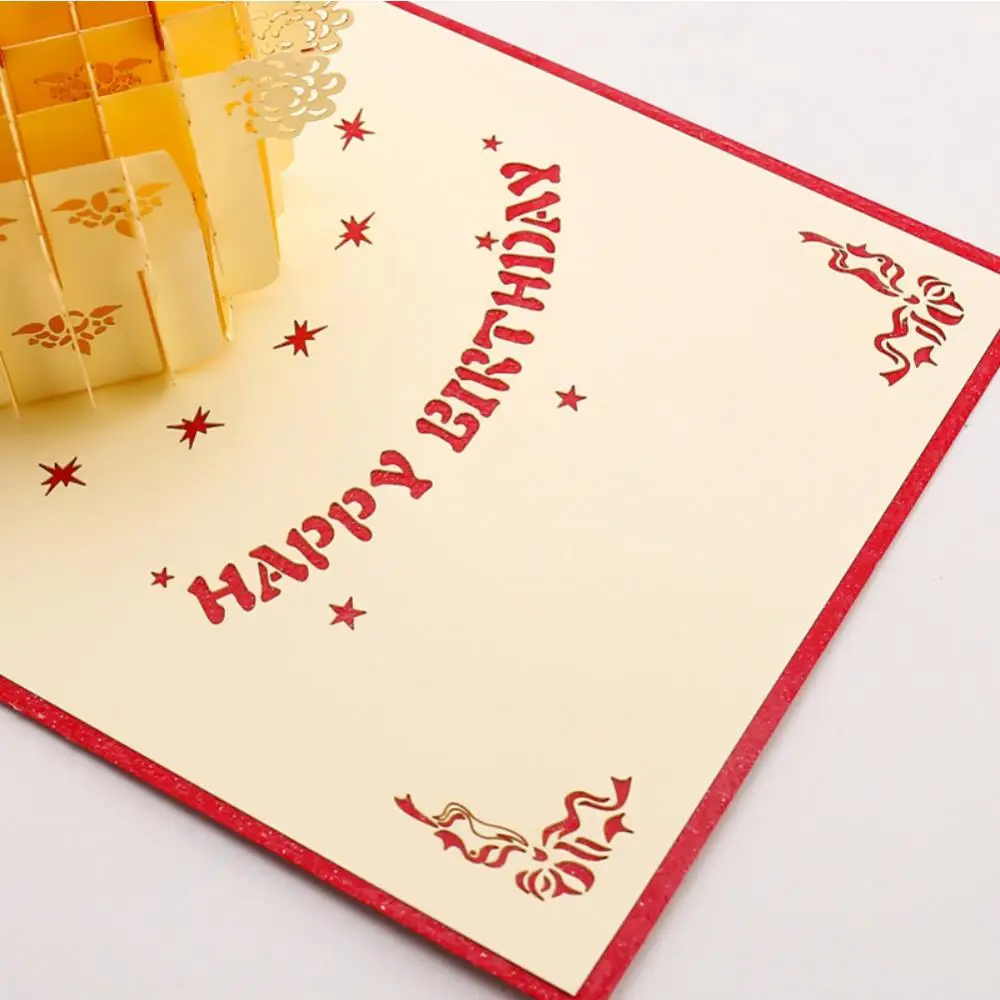 

Hot Sales Handmade 3D Happy Birthday Cake Pop Up Greeting Card Postcard Celebrate Gift