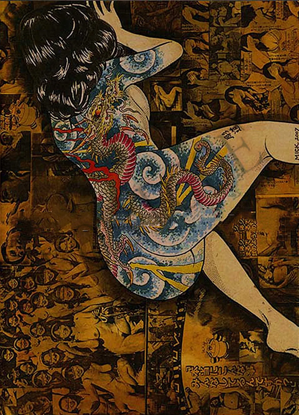 Художественный плакат в стиле ретро с татуировкой на теле Ukiyo-e художественные