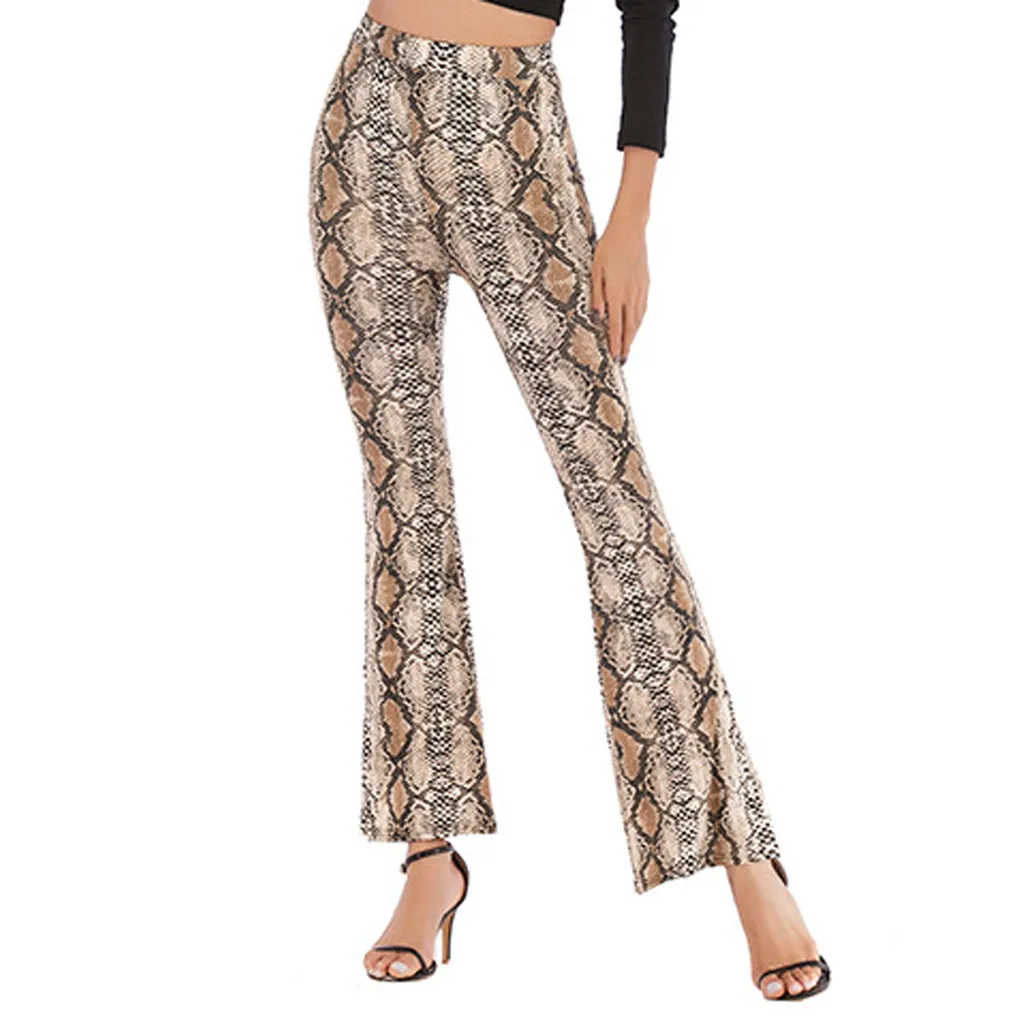 Женские обтягивающие брюки с леопардовым принтом высокой талией широкие