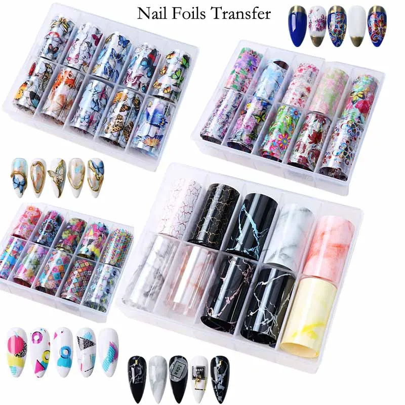 

10 Roll /Box Marble Nail Transfer Foil Stickers DIY Transfer Sticker Adhesive Paper Wraps Luxury Nail Art Sticker Tips