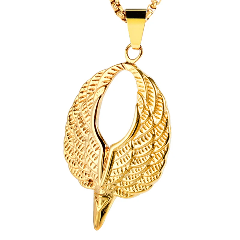 RIR хип хоп рок стиль Золотое перо кулон Летающий орел ожерелье для мужчин и женщин