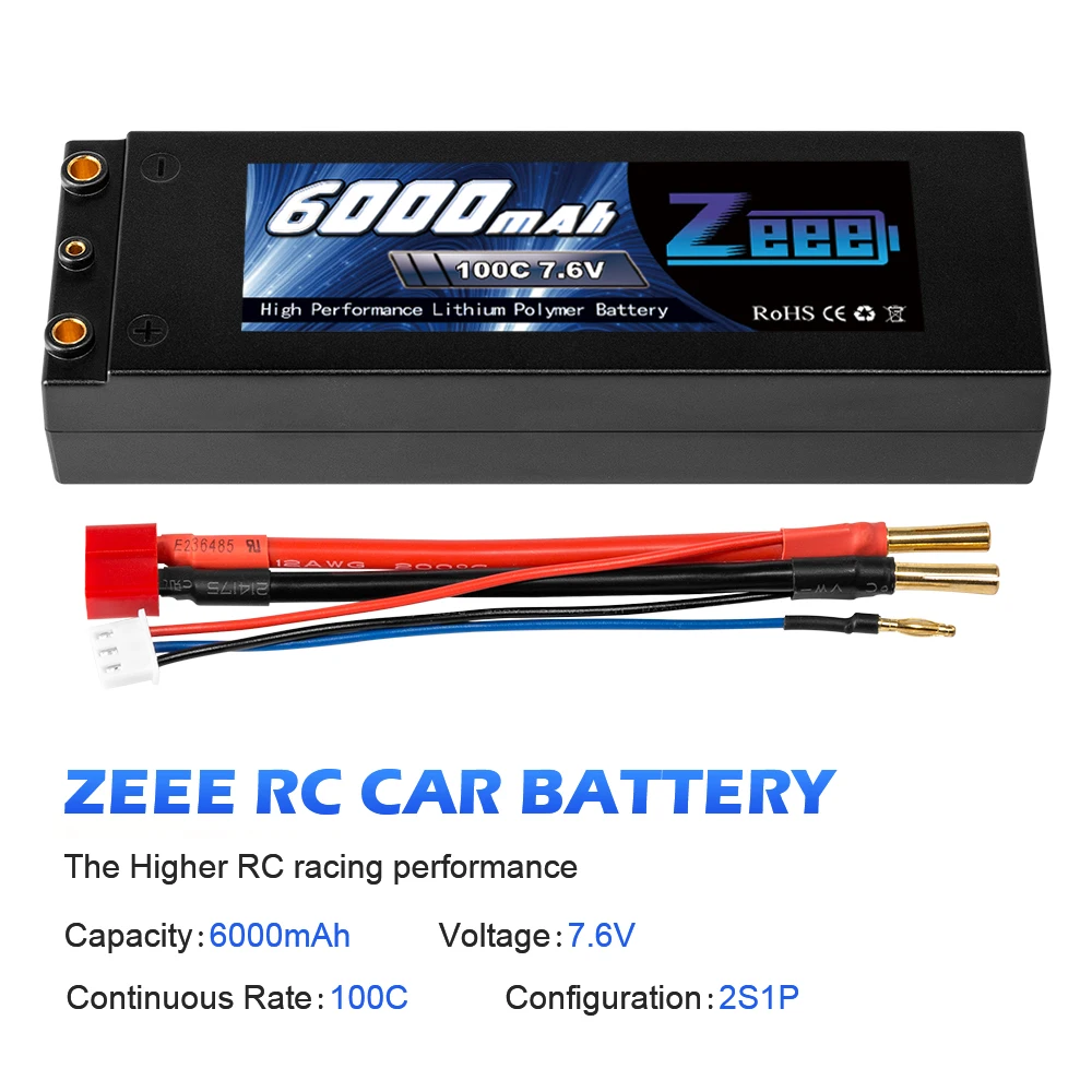 Zeee Lipo батарея 7,6 V 6000mAh 100C RC Lipo батарея с 4 мм Bullet Deans Вилка лодка зарядное устройство для RC автомобиль грузовик Truggy