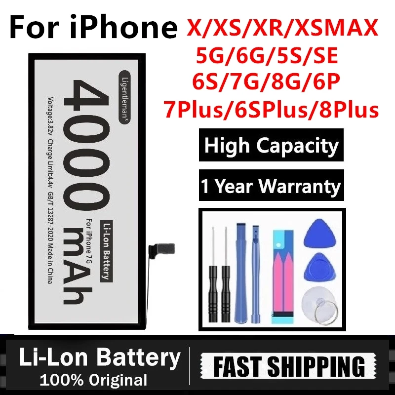

Real Capacity Replacement Battery For Apple IPhone 6 7 8 Plus XR XS MAX Batterie Lithium Phone Battery For iPhone 5 5S 5SE 6S X