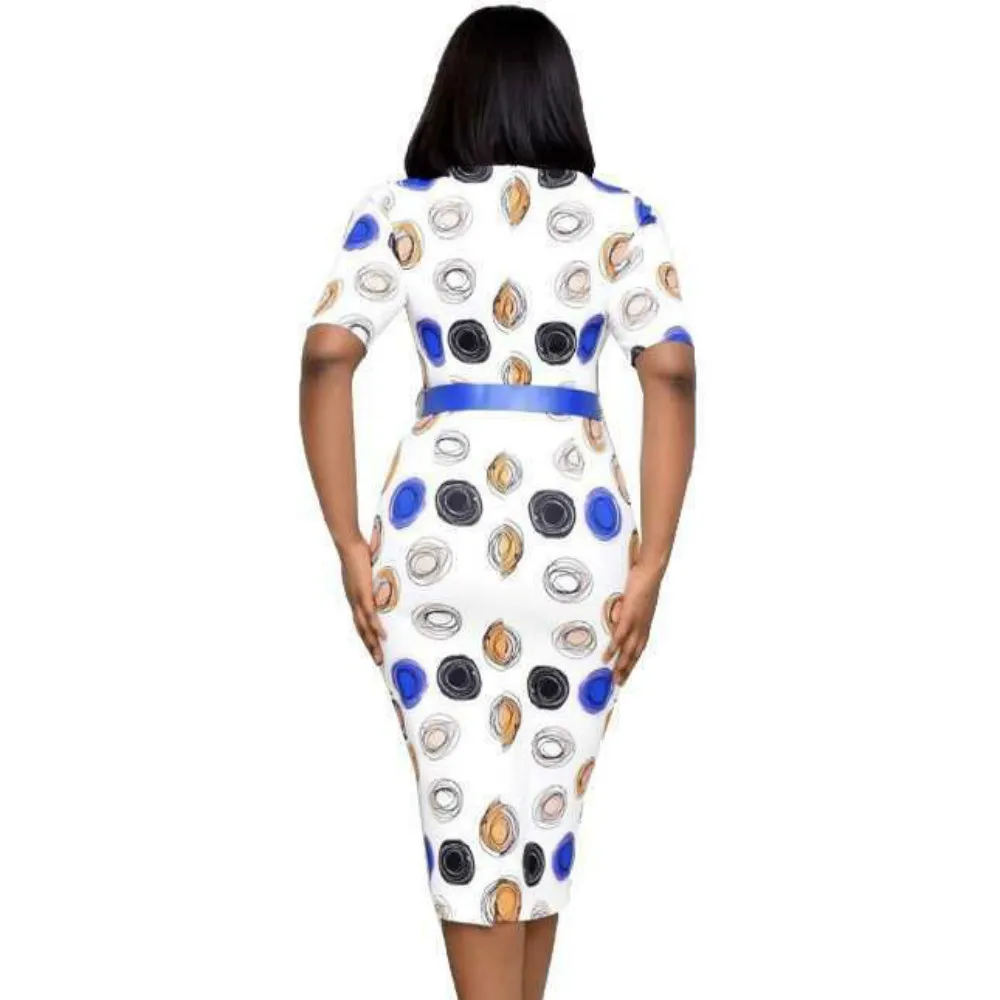

Printting The Circle Office Lady Round Neck Short Sleeve Women Skinny Package Hip Dress 2020 Summer Fashion Business Wear