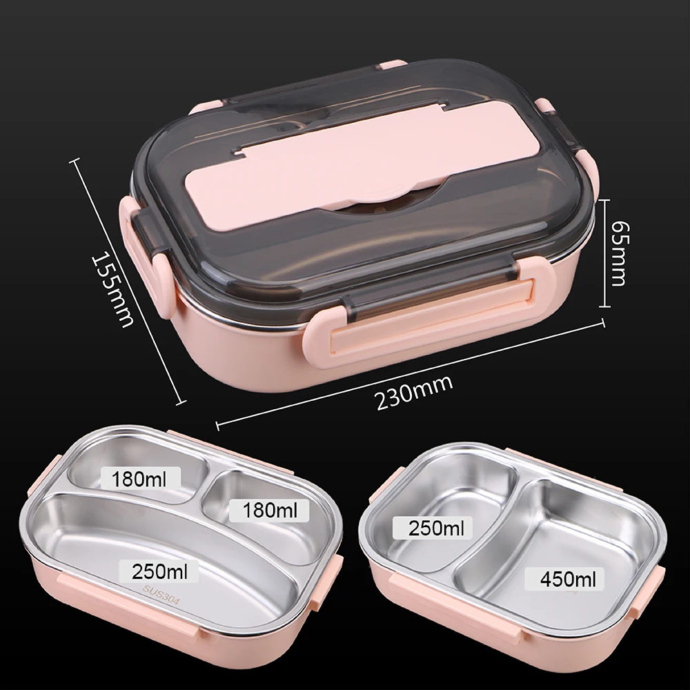

Portable Lunch Box Leakproof Japanese Style Compartment Bento Box Food Container 304 Stainless Steel
