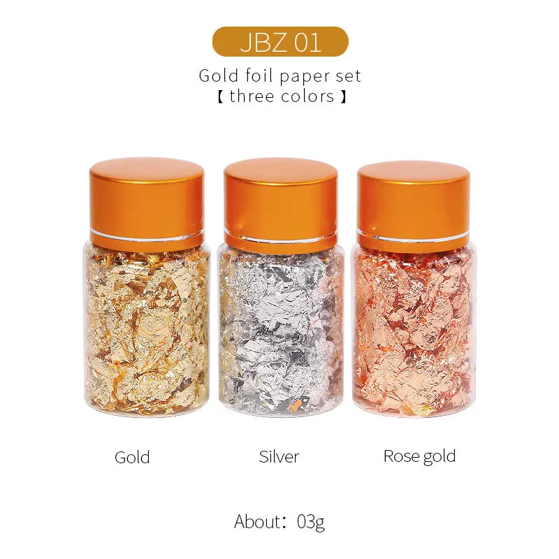

New In 2021 Nail Stickers Golden Silver Rose Gold Foil Scraps Sticker DIY Nail Art Painting Decoration Star Nail Art 3d Charms