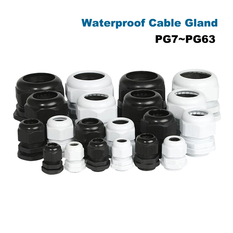 20/10Pcs PG7/9/11/13.5/16/19/21/25 Waterproof Cable Gland IP68 White Black Nylon Plastic Sealed Fixed Head 3-20mm Wire Connector