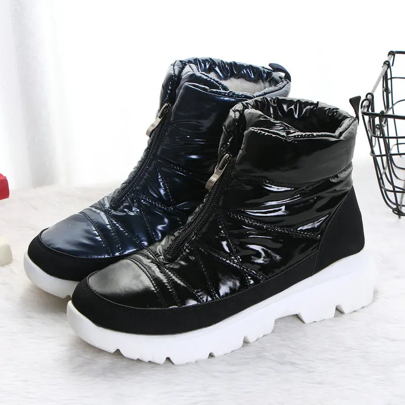 2019 г. Новые зимние женские ботинки низкие на молнии белые Нескользящие