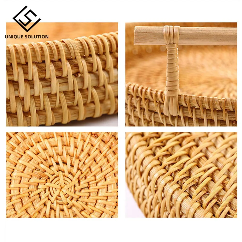 Ручной работы из ротанга ящик для хранения с деревянная круглая ручка плетеная