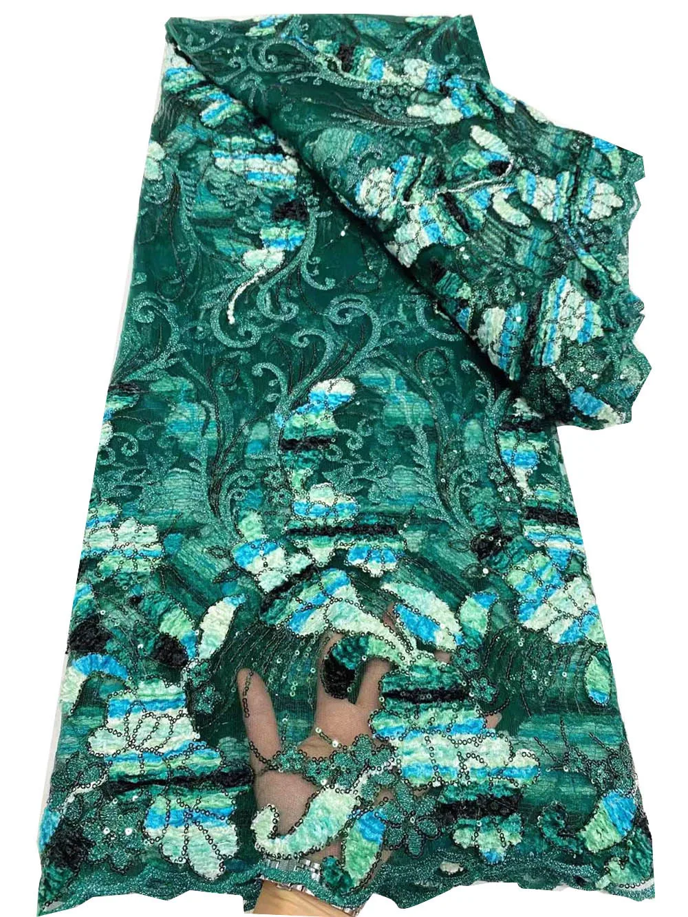 

Uifelace African Velvet Lace With Color Stunning Glitters Sequins Embroidered 5 Yards Nigerian Women Occasional Wear F3455