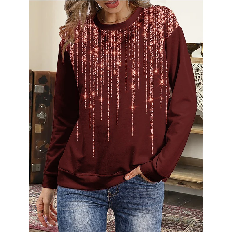 

Женские Модные топы, весенне-осенняя Толстовка с длинным рукавом, футболка с круглым вырезом и принтом, уличные футболки, повседневная блуз...