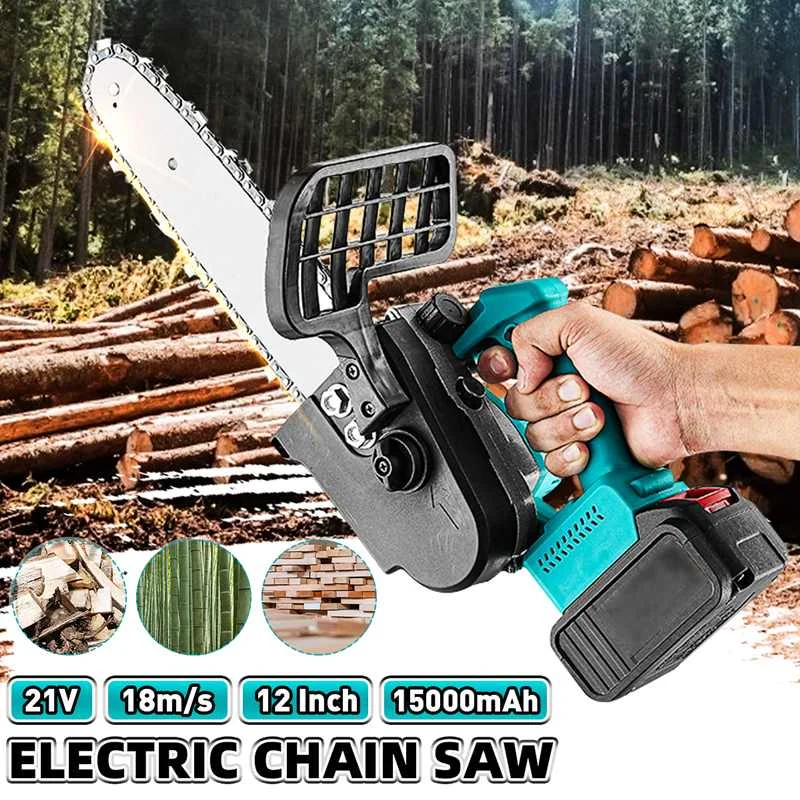 12 Inch 21V Cordless Electric Chainsaw With 30000mAh 1/2 Battery Plastic Box Kit Portable Pruning Saw For Wood Felling/Trimming
