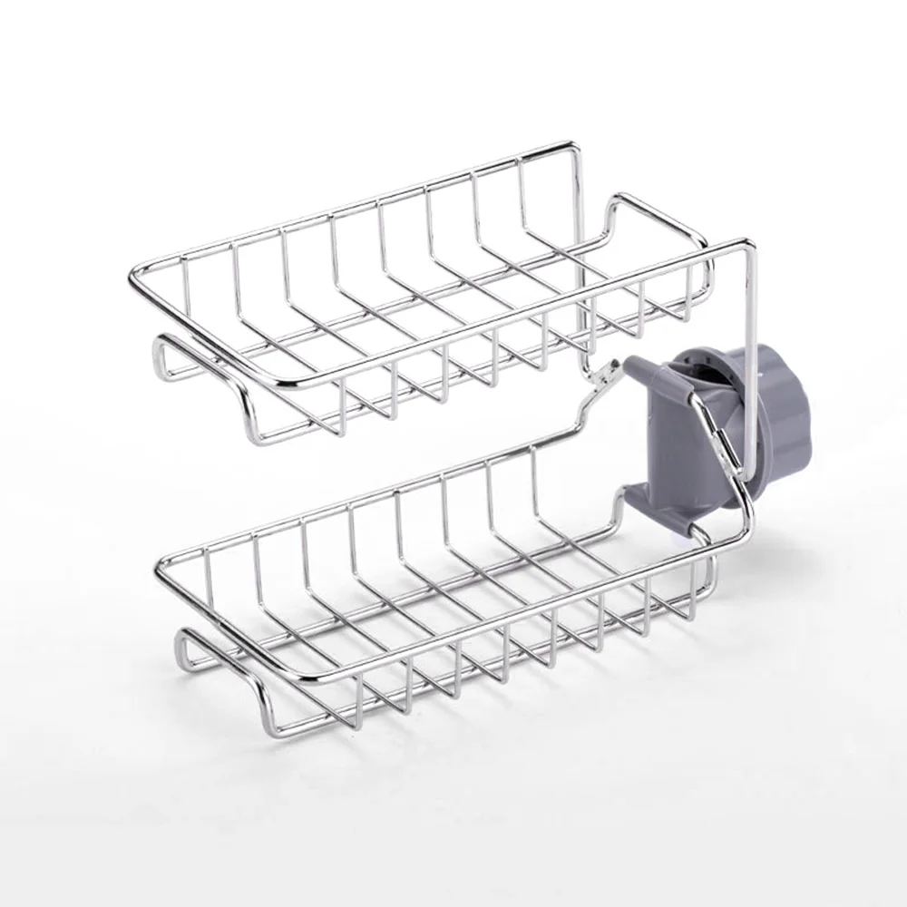 

Iron Sink Hanging Punch Faucet Storage 2-Layer Faucet Rack Bathroom Hollow Out Shelves Free Kitchen Drain Storage Rack Organizer