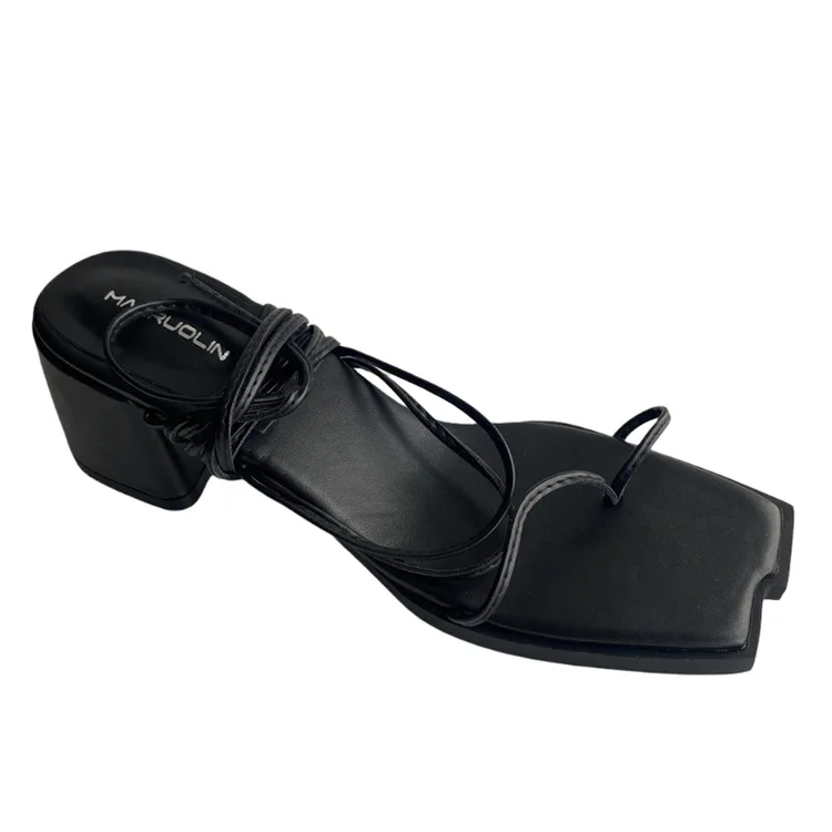 

Women's shoes 2021 summer new square head thick heel middle heel sandals thin strap ankle strap high heel open toe women's shoes