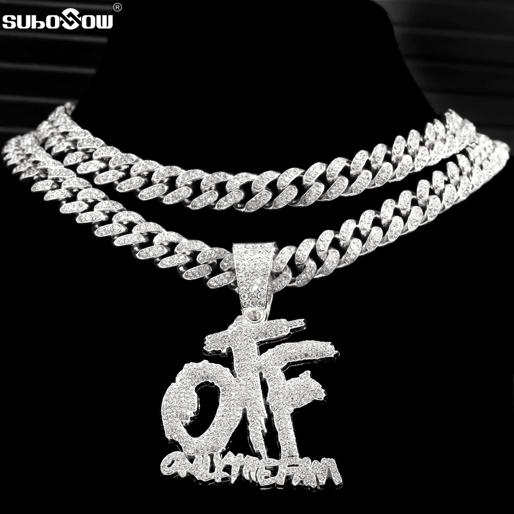 

Men Hip Hop ONLY THE FAMILY Letters Pendant Necklace 13mm Bling Rhinestone Cuban Chain Iced Out Necklaces Fashion Rock Jewelry