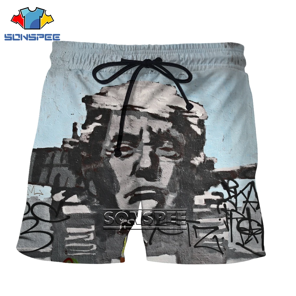 

SONSPEE 3D Spoof Trump Cartoon Image Printed Beach Shorts Summer Men's Fashion Plus Size Trend Casual Hip-hop Personality Shorts