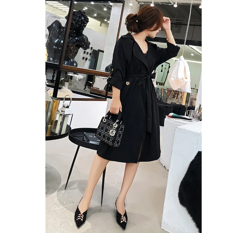 

2020 Spring Autumn Women's Windbreaker Lapel Long Sleeve Bandage Casual Loose Long Trench Female Coat Korean Fashion Clothing