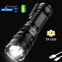 80000lm t9 led flashlight tactical flashlight waterproof torch usb rechargeable flashlight hand light with battery camping