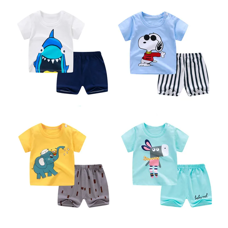 Boy Girl Clothing Sets Suits Summer Baby Toddler Short Sleeve T-Shirt Kids Shorts Two-Piece Outfits Kids Clothes Sets A0158