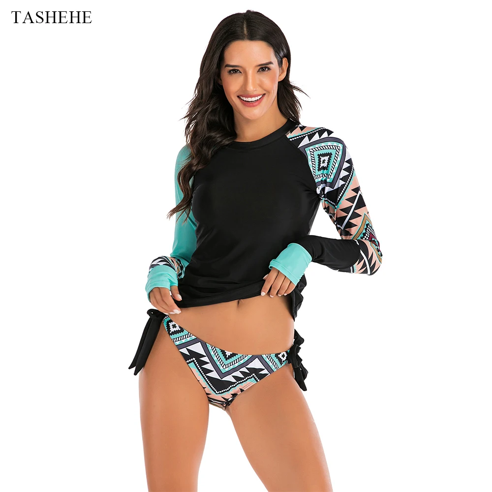 

Long Sleeves Swimwear 2022 Two-piece Suit Women Bathing Suits New Swimsuit Print Floral Surfing Swim Suits UPF50+