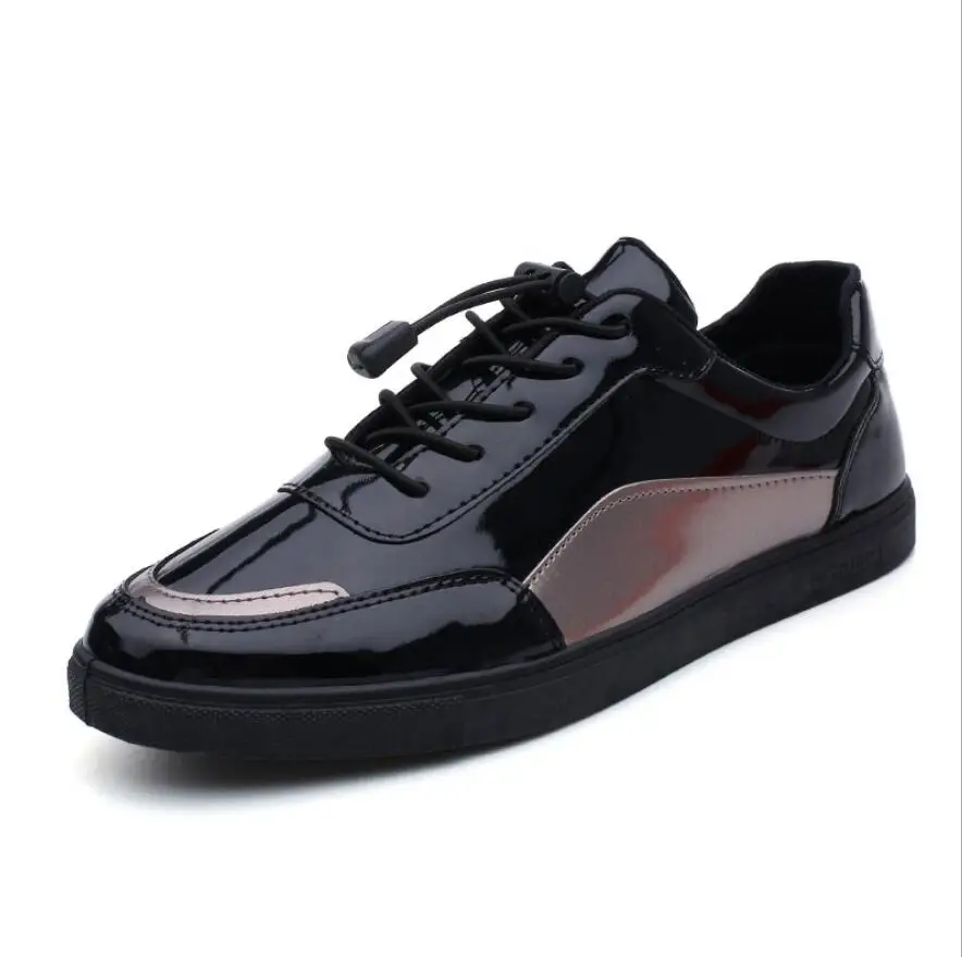 Мужские кожаные кроссовки черные повседневные на плоской подошве шнуровке для