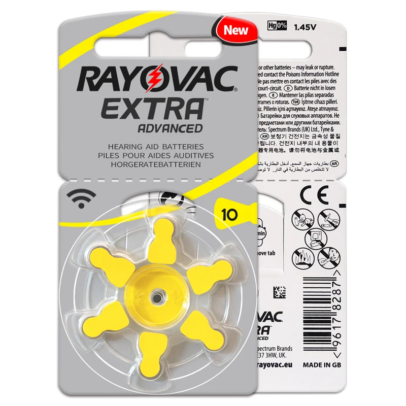 Аккумуляторы для слухового аппарата 60 шт./1 коробка RAYOVAC EXTRA A10/PR70/PR536 Цинковый