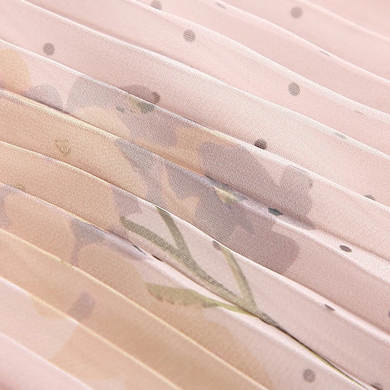 

Dress Runway Fashion Pink New Long Sleeve Summer Spring Dress Flower Print Dots Elegant Holiday Pleated Dress Vestidos