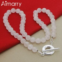 aimarry 925 sterling silver pearl to chain 8mm white pink necklace for women fashion jewelry party engagement wedding gifts