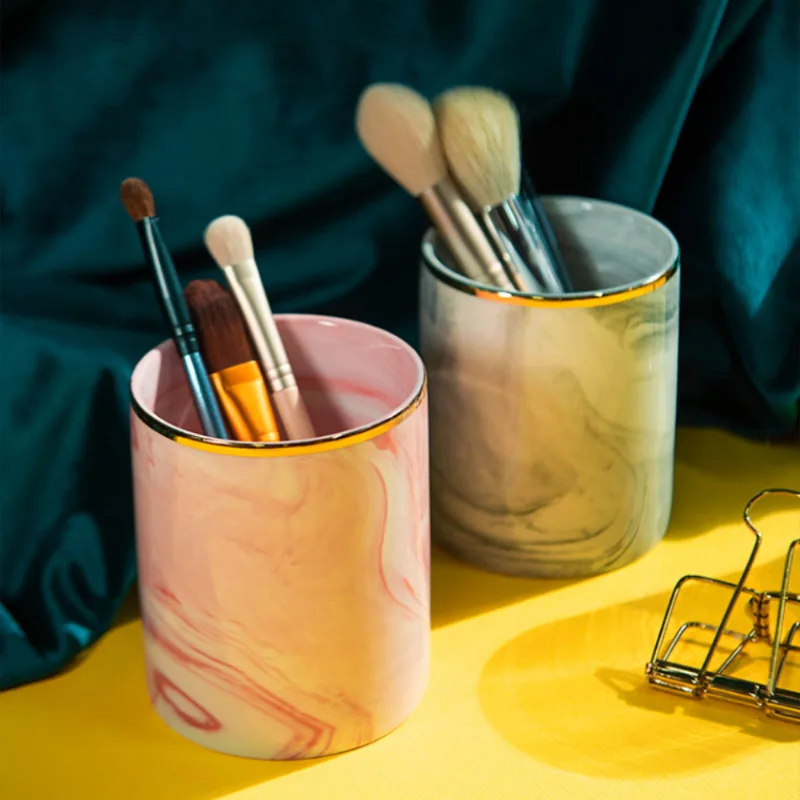 

Nordic Marble Makeup Brush Holder Makeup Box Ceramic For Household Bathroom Office Cosmetic Pen Holder Container Organizer