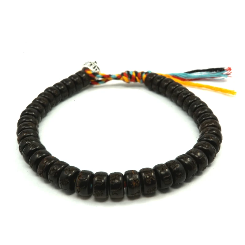 

Tibetan Silver Buddhist Braided Cotton Thread Lucky Knots Natural Coconut Shell Beads Bracelet For Men Women