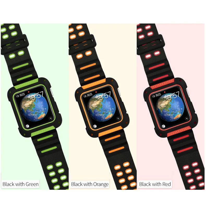 Силиконовый ремешок с защитной рамкой для Apple Watch Band series 3 42 мм 38 iwatch 4 40 44 мужчин и