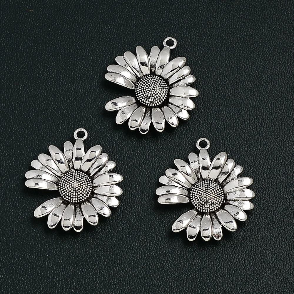 

4PCS/Lots 29x26mm Antique Silver Plated Sunflower Daisy Charms Flowers Plant Pendants Creative Jewelry Making Parts Hand Made