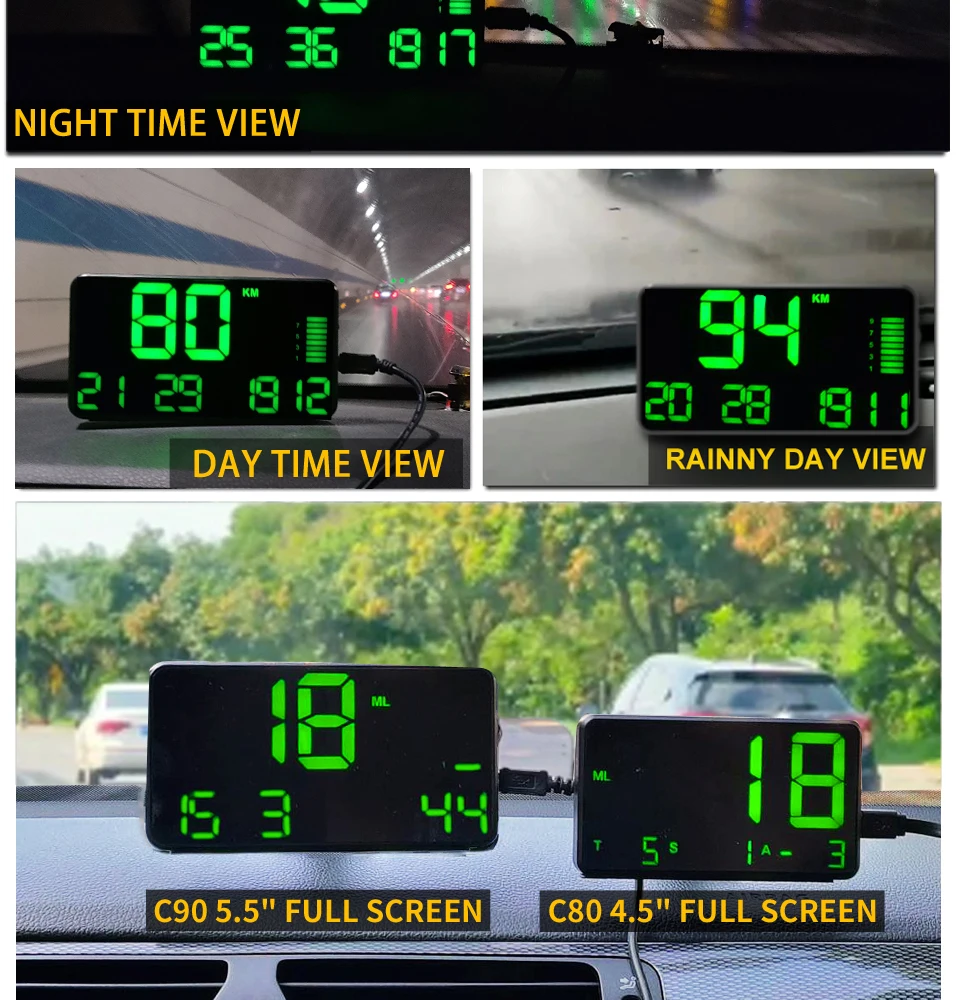 C90 gps Спидометр hud Дисплей автомобильный hud Автомобильный цифровой gps Спидометр Авто Hud Head up дисплей метр большой экран для автомобиля