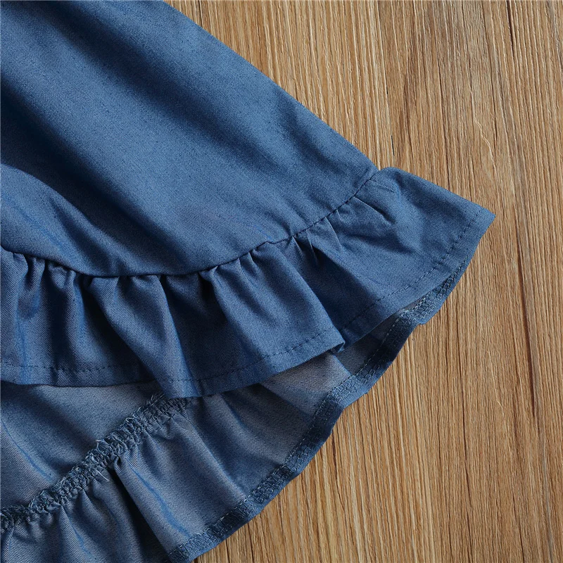 

2Pcs Clothing Set Fashion Kid Baby 1-6Y Girl Ruffle Embroidery Print White Tops and Denim Irregular Short Pant Skirt