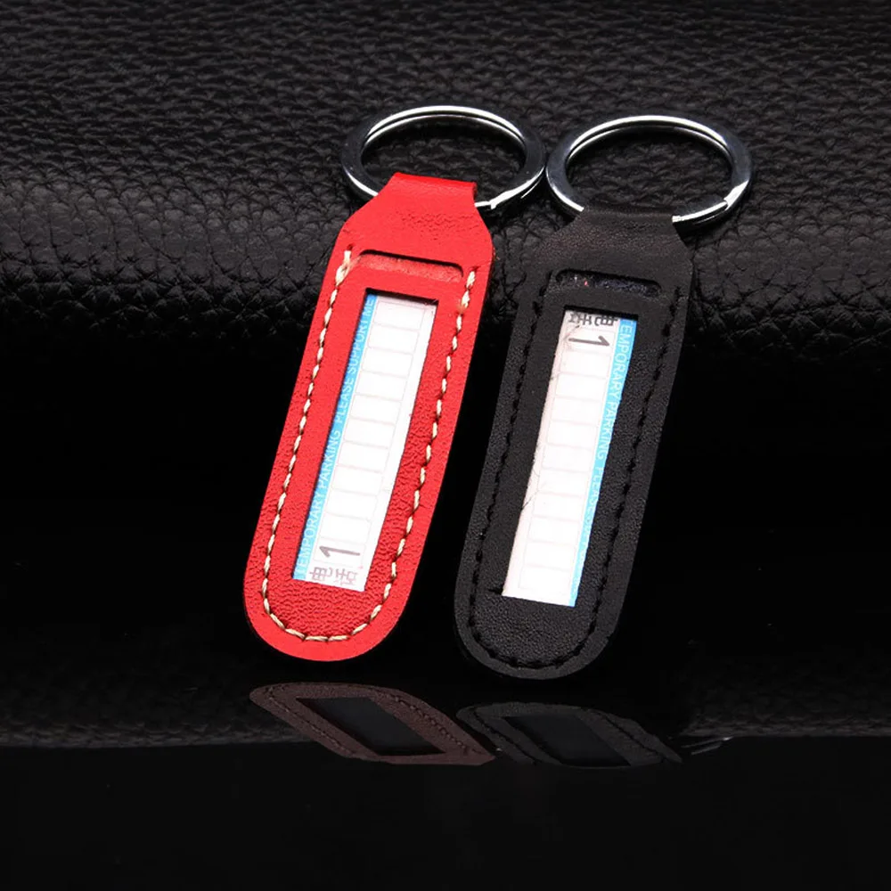 Leather Anti-lost Phone Number Plate Car Keychain Pendant Auto Vehicle Card Keyring Key Chain Interior |