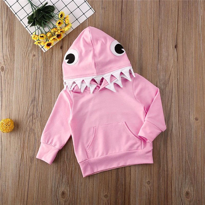 Милая толстовка с акулой для девочек Осенняя одежда малышей Хлопковые толстовки