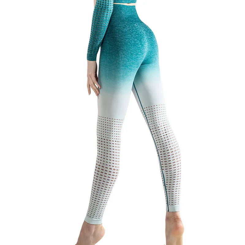 

WILK hip-lifting yoga pants breathable mesh sports tight leggings pants printing and dyeing gradient fitness pants women